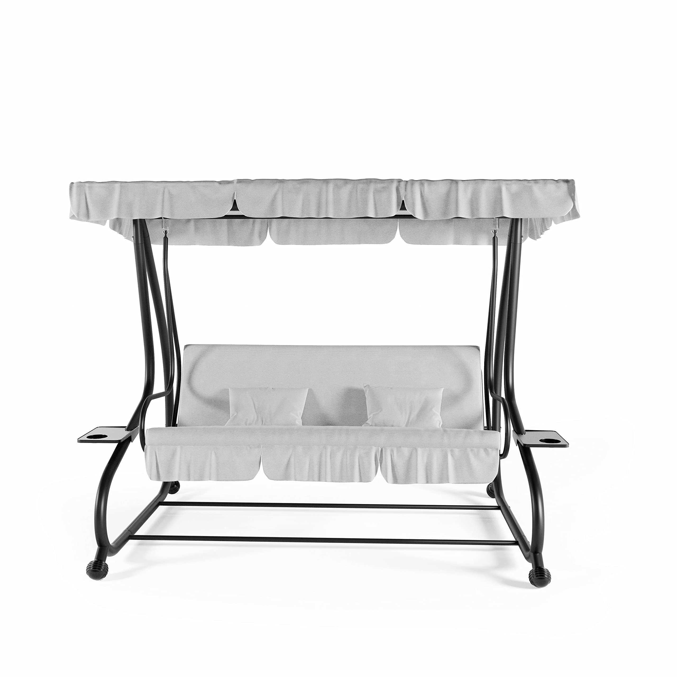 Dondolo Reclinabile 3 Posti Con Cuscini Imbottiti Parasole Tettuccio Regolabile Diventa Letto Struttura Acciaio Robusto Verniciato Giardino Esterno Balcone Terrazzo Piscina 200 x 120 x 160 cm Grigio