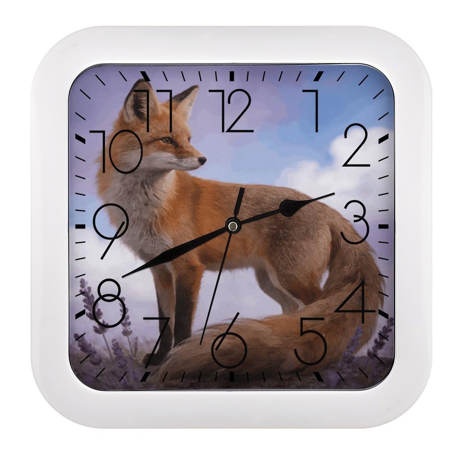 LZQPOEAS Fox Square Wall Clock, 10.2 Inch Battery Operated Silent Non-Ticking Wall Clock, Square Analog Decorative Clock for Home Wall Art, Living Room, Bedroom, and Office