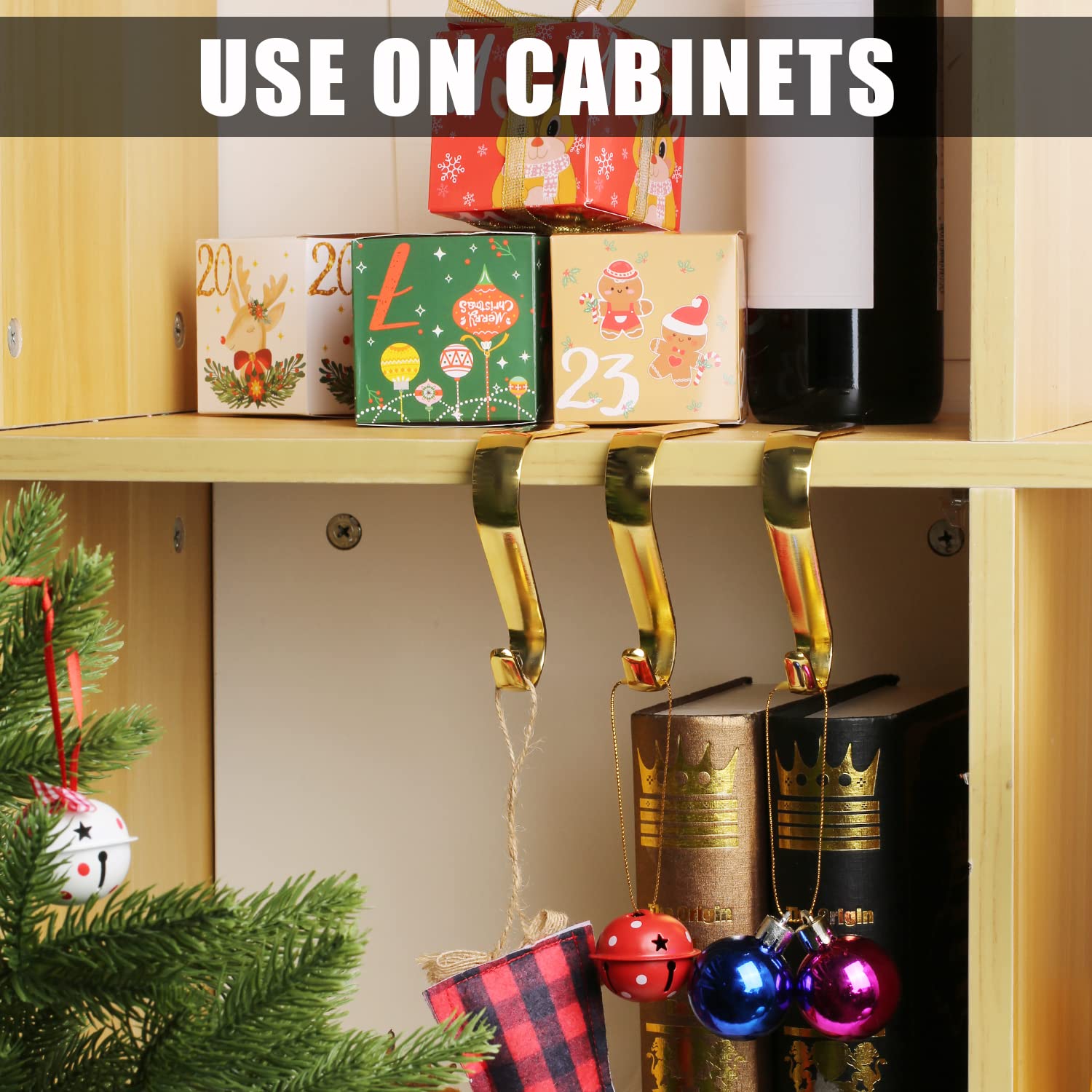Koushouders voor Mantle Metal, Christmas Stocking Hooks Kerst Kous Haken voor Mantel Kerstkoushouders Open Haard Hangers Kerst Hangers voor Kerstfeest Decoraties (4pcs, Goud