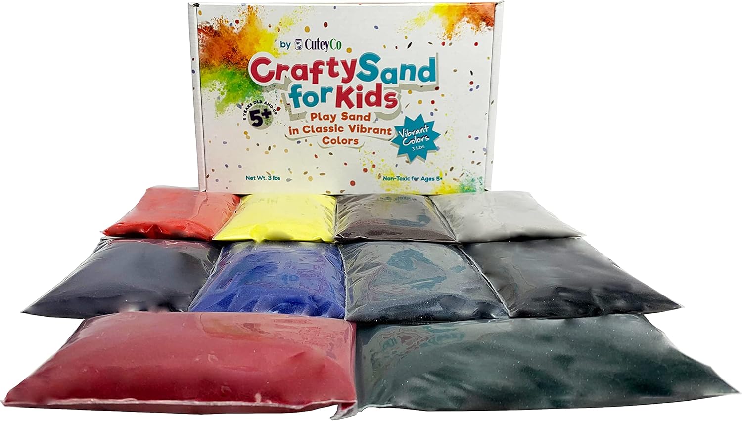 CuteyCo Crafty Sand for Kids - 10 Colors: 3 lbs of Vibrant Craft Sand & Play Sand - Boys