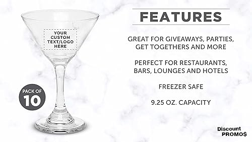Miniatura 2 de Vasos de Martini clásicos personalizados de 9.25 onzas, juego de 10, paquete personalizado a granel, ideal para cócteles, recuerdos de boda,