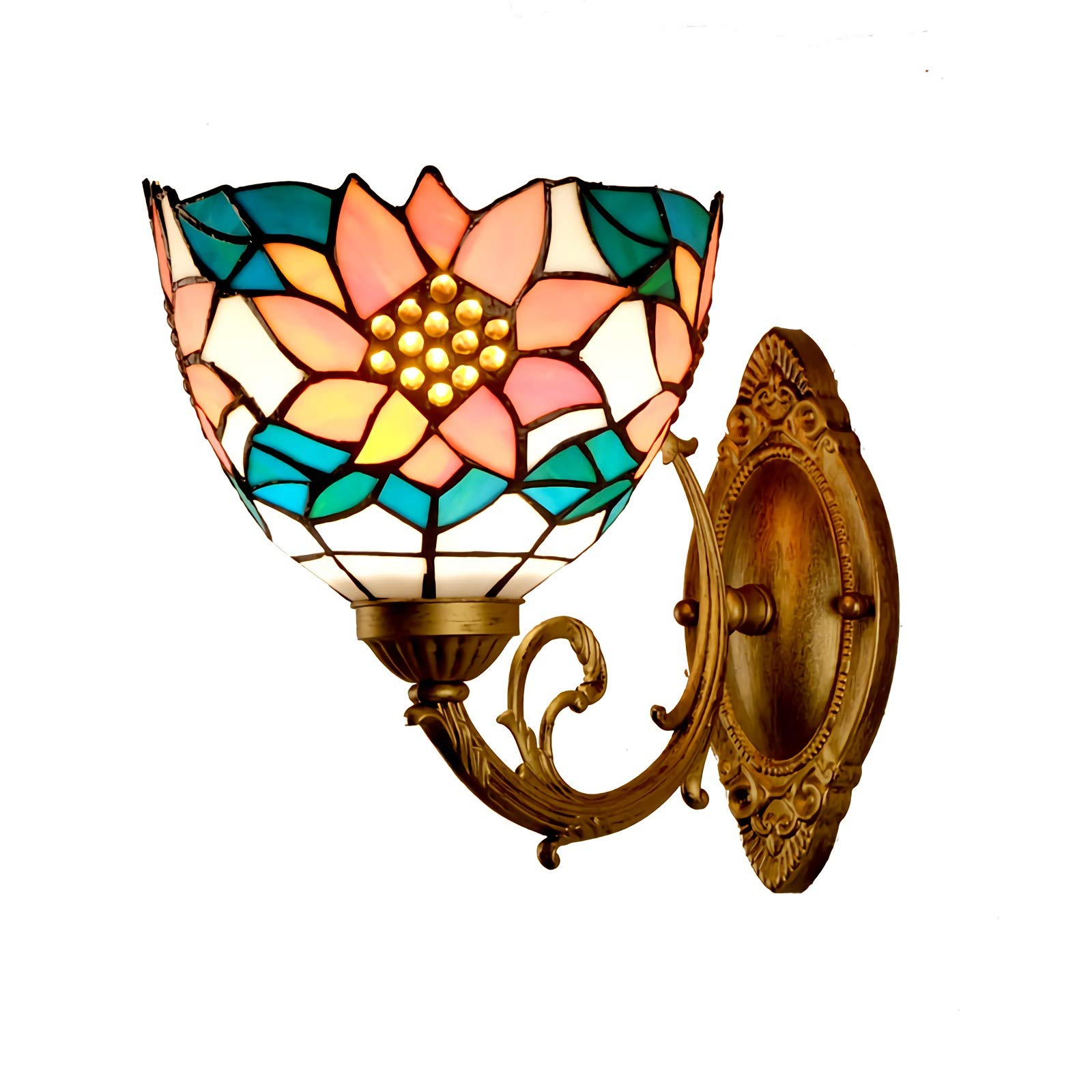 Tiffany Style Stained Glass Wall Lamps & Sconces, 1 Light, E26/E27 Base Vintage Wall Light Fixtures for Bedroom Living Room Bathroom Hallway Indoor Lighting, 110-240V(No Bulb),17