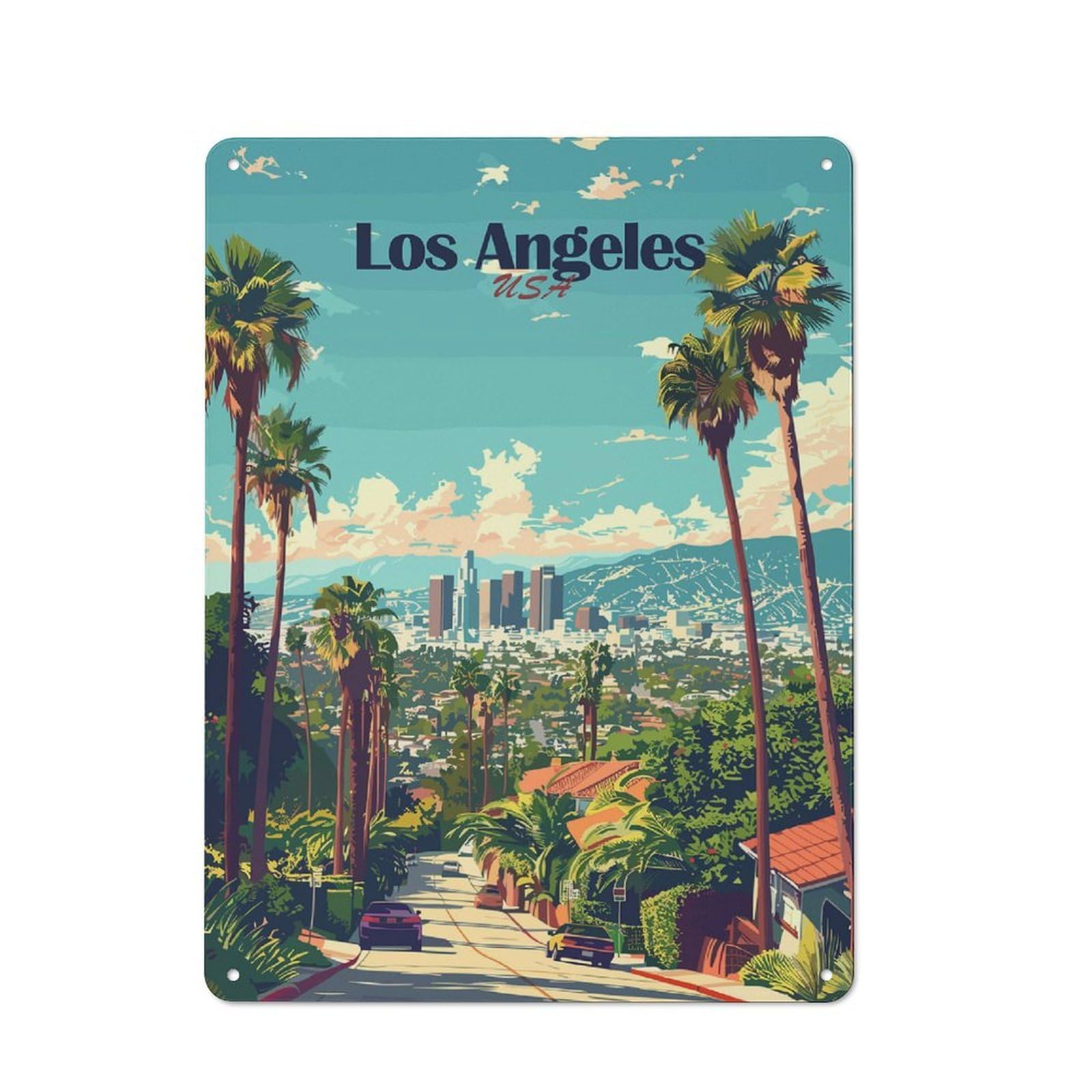 Los Angeles Cityscape Country Metal Wall Decor 40x30cm, Tin Wall Plaque for Cottage, Kitchen, Hallway Or Breakfast Nook