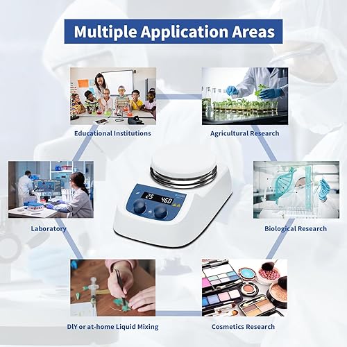 Miniatura 6 de ONiLAB Agitador magnético de placa calefactora digital LED de 5 pulgadas con placa de trabajo de acero inoxidable recubierta de cerámica, 200-1500