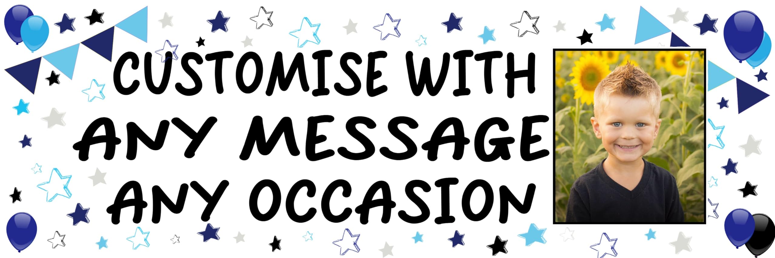 Personalised Banner for Men or Boys, Large 6ftx2ft Custom Backdrop with Photo, Black Blue and Silver Birthday Decorations With Name and Age for Indoor or Outdoors