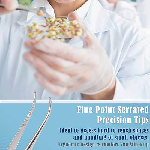 Miniatura 3 de Micro Precision Surgical Forceps with Serrated Tips Stainless SteelLabTweezers - Strong Point Curved Tips- 6 Inch - Essential Labware Supplies & Lab