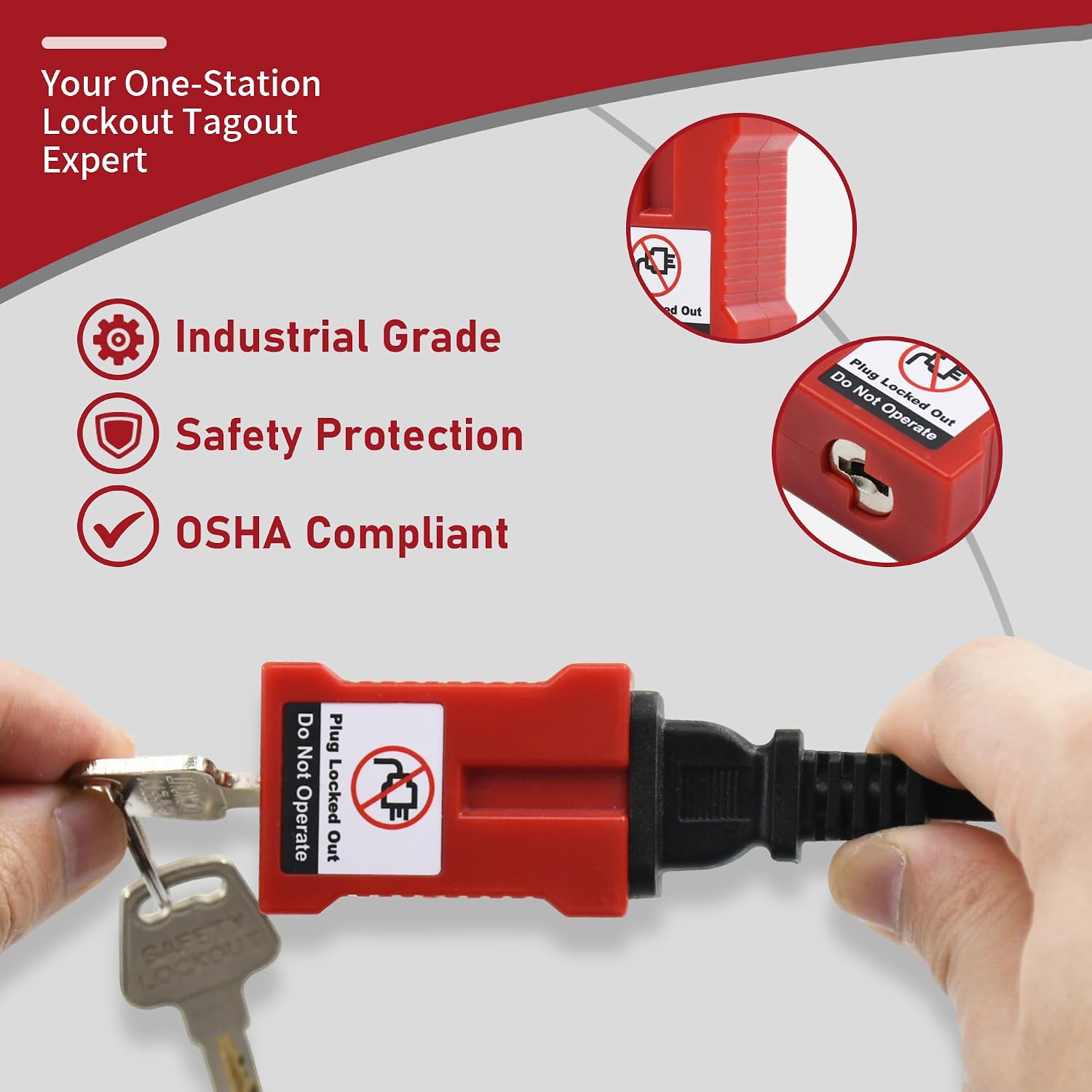 2 Plug Lockout Device for Cords Electrical,Warning Label Affixed image 3