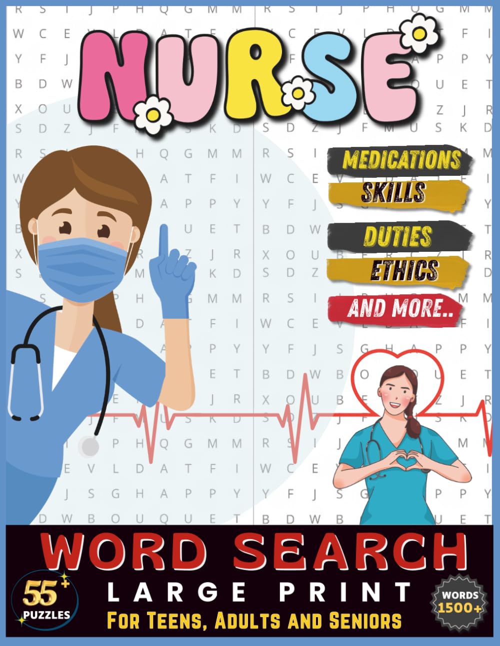 Nurses Word Search Puzzle Book: 55+ Large Print Healthcare-Themed Word Search Puzzles with 1500+ Words for Adults, Seniors, and Nursing Fans