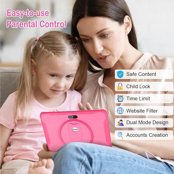 Trayoo Kids Tablet, 10.1 Inches Tablet for Kids with Case Included, 64G Storage, Dual Camera, WiFi, Education Apps Pre-Installed, Parent Control, YouTube (Pink)
