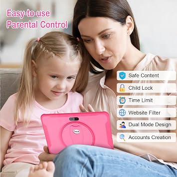 Trayoo Kids Tablet, 10.1 Inches Tablet for Kids with Case Included, 64G Storage, Dual Camera, WiFi, Education Apps Pre-Installed, Parent Control, YouTube (Pink)