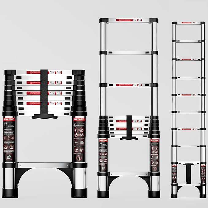 Koll Link Aluminum Telescoping Ladder with Triangle Stabilizers