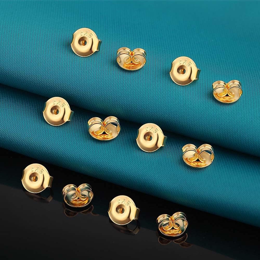 Catinee 16PCS 925 Sterling Silver Earring Backs,14k White Gold Plated Earring Backs for Studs,Hypoallergenic Secure Earring Backings for Locking Stud Earrings