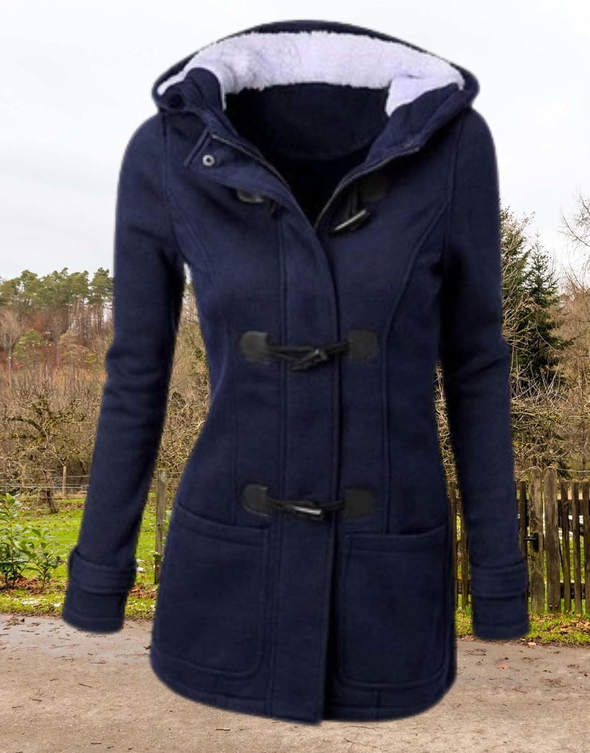 LIZALIG Womens Fashion Horn Button Fleece Thicken Fall Coat with Hood Winter Warm Jacket - Image 2