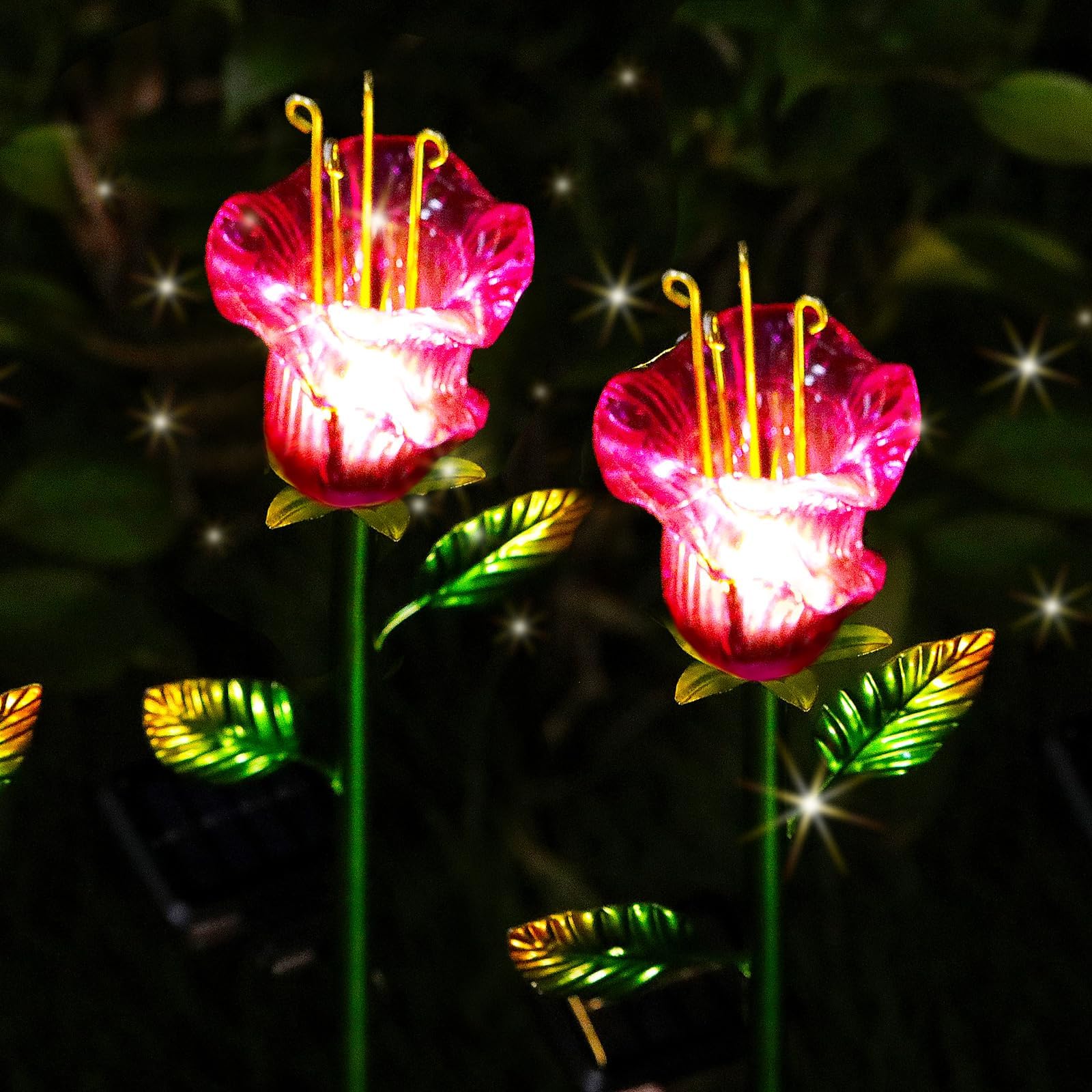 Outdoor Decorative Flowers 2 Pack, Waterproof Pink Glass Lily Flower Lights, Auto ON/Off Solar Decorative Lights for Garden, Patio, Backyard