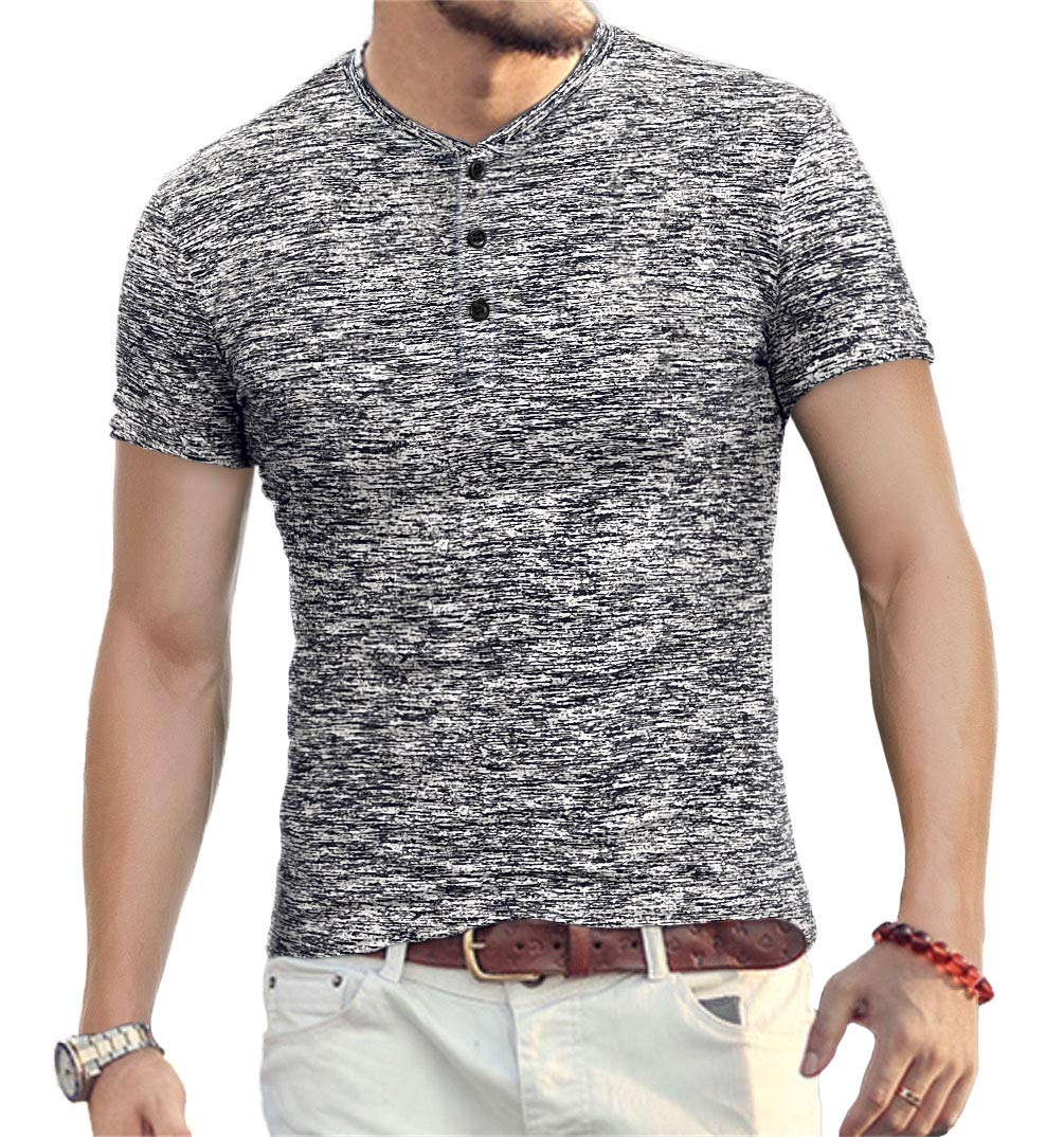 YTDMens Fashion Casual Slim Fit Basic Henley Short/Long Sleeve Lightweight Summer T-Shirt