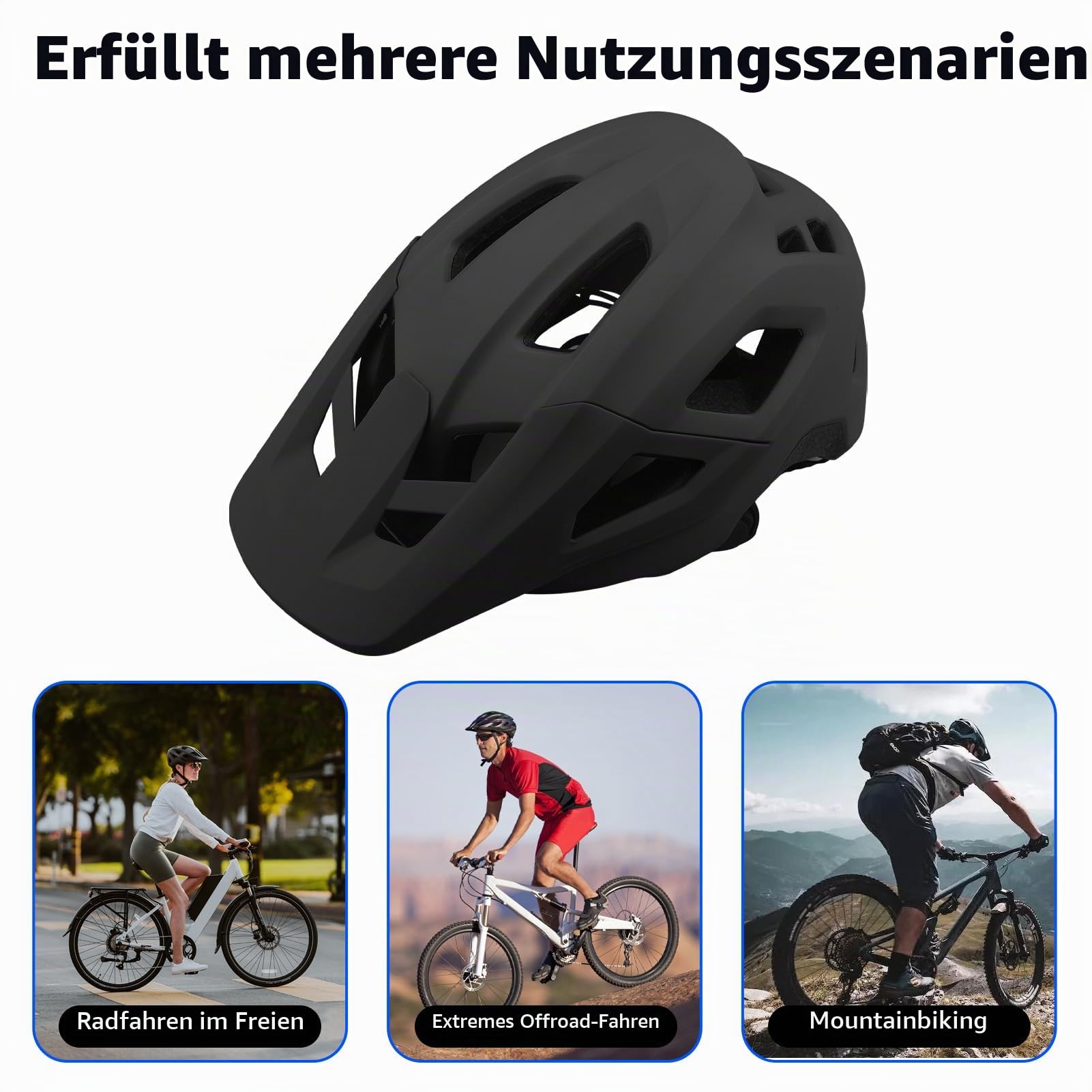 Mountainbike-Helme Fahrradhelme für Erwachsene, 17 Belüftungsöffnungen Atmungsaktiver Fahrradhelm EPS-Fahrradhelm mit abnehmbarer Sonnenblende,Radhelm Einstellbare Fahrradhelme