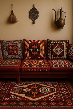 Dekoratif Otantik Çift Taraflı Fermuarlı Kilim Şark Köşesi Minder Kılıfı (40cmx41cm) Mod7
