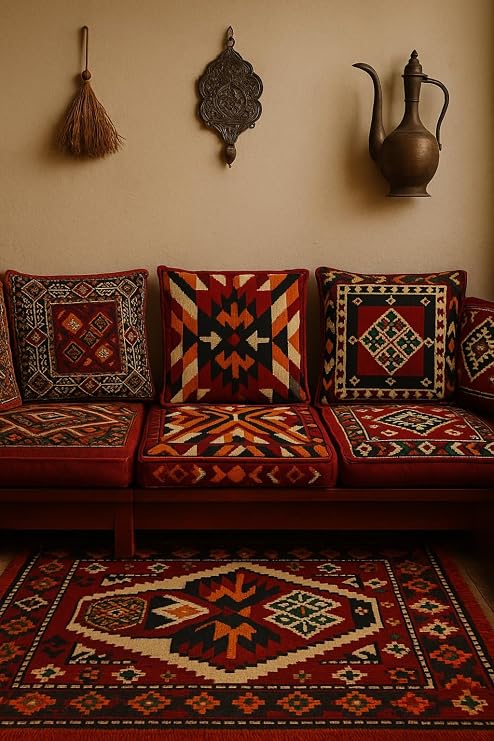 Dekoratif Otantik Çift Taraflı Fermuarlı Kilim Şark Köşesi Minder Kılıfı (40cmx41cm) Mod7