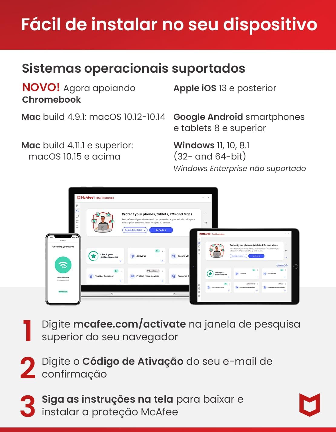 Software Antivírus McAfee Total Protection, 1 Dispositivo, Assinatura 1 Ano, com VPN e Gerenciador de Senhas Software Antivírus McAfee Total Protection, 1 Dispositivo, Assinatura 1 Ano, com VPN e Gerenciador de Senhas