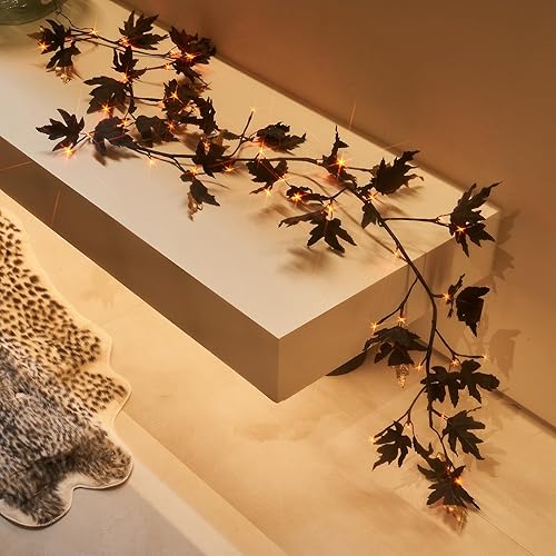 Miniatura 9 de Birchlitland Guirnalda iluminada de Halloween de 6 pies, 120 L, luces LED bicolor naranja y morado, 8 funciones, guirnalda de luces negras con