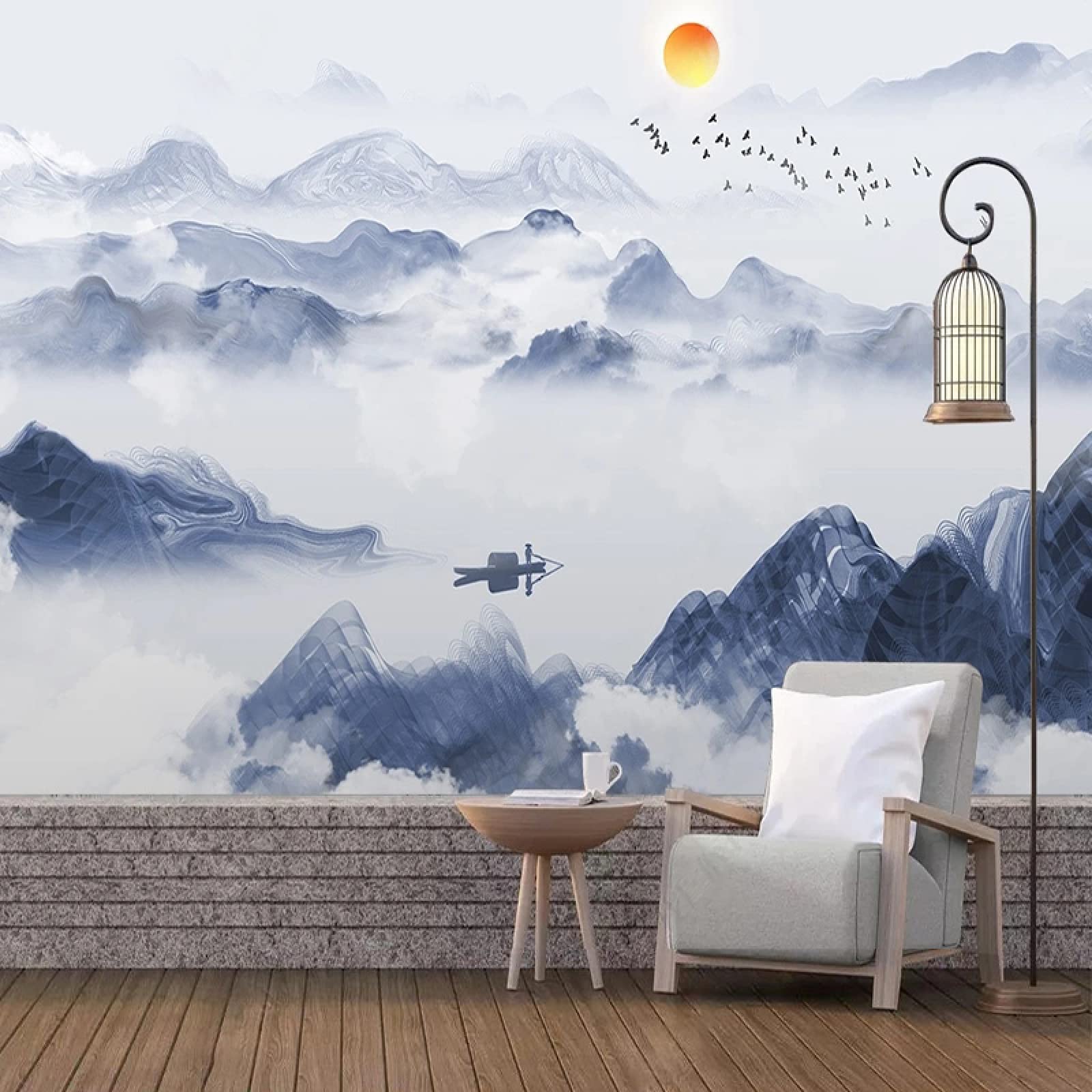Papier peint panoramique paysage encre abstrait sur mesure salon TV 400x280cm