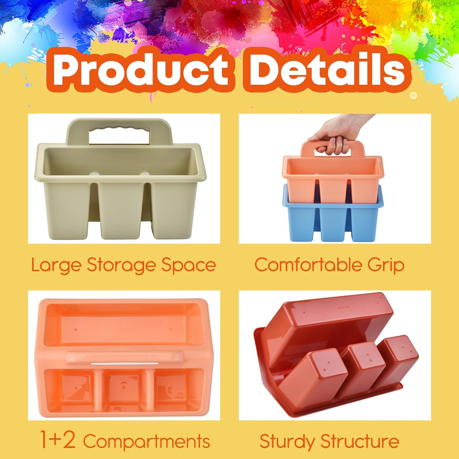 ALINK Classroom Caddy Storage Basket with Handle, 6 Pack Plastic Arts Office Crafts Caddy 4 Compartments for Kids, Pencil, Crayon, Marker, School Supplies - Macaroon