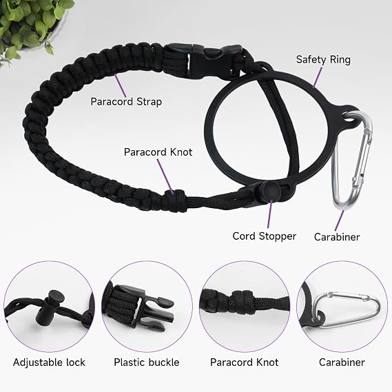Water Bottle Handle Strap Paracord Handle Strap Cord with Carabiner Fits Wide Mouth Bottles 12oz to 64oz