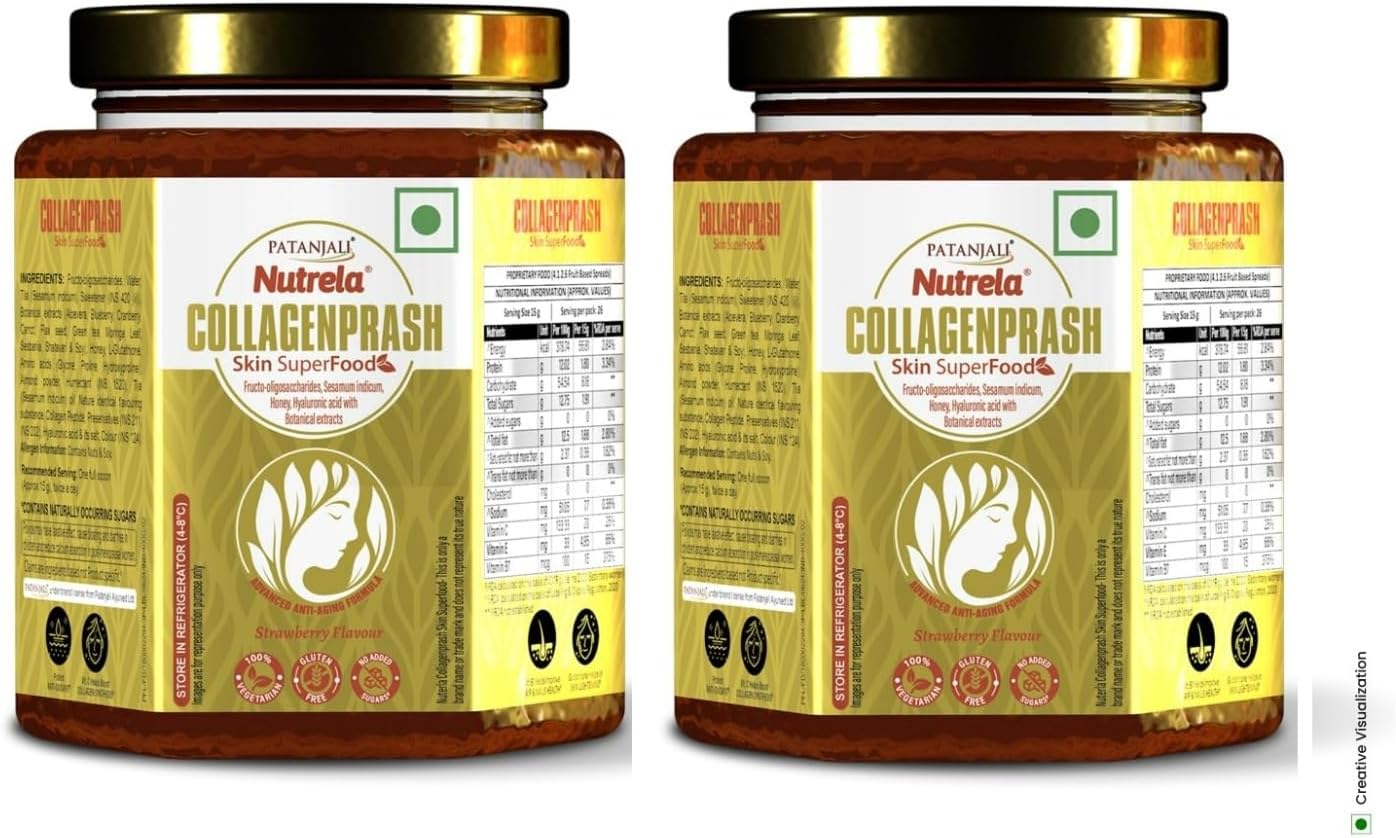 NutrelaCollagen Prash Supplement For Glowing & Younger Looking Skin -Patanjali Skin Super Food For Men & Women (Pack Of 2, powder, 2 count, 400 grams)