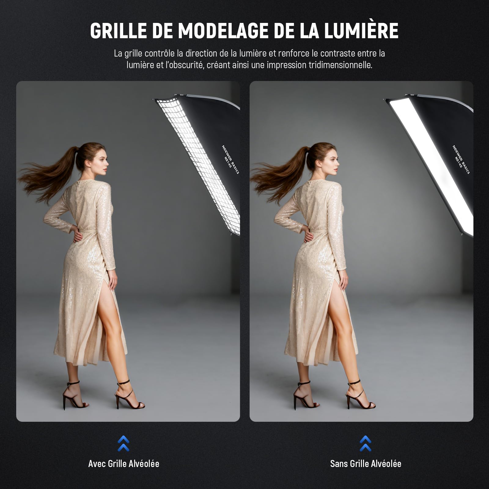 NEEWER Basics Kit Softbox Rectangulaire, 12"x47" Diffuseur Lumière à Mont Bowens Soft Box Dégagement Rapide, Compatible avec Godox, Compatible avec Aputure, Éclairage de Studio Photo et Vidéo, NS14S