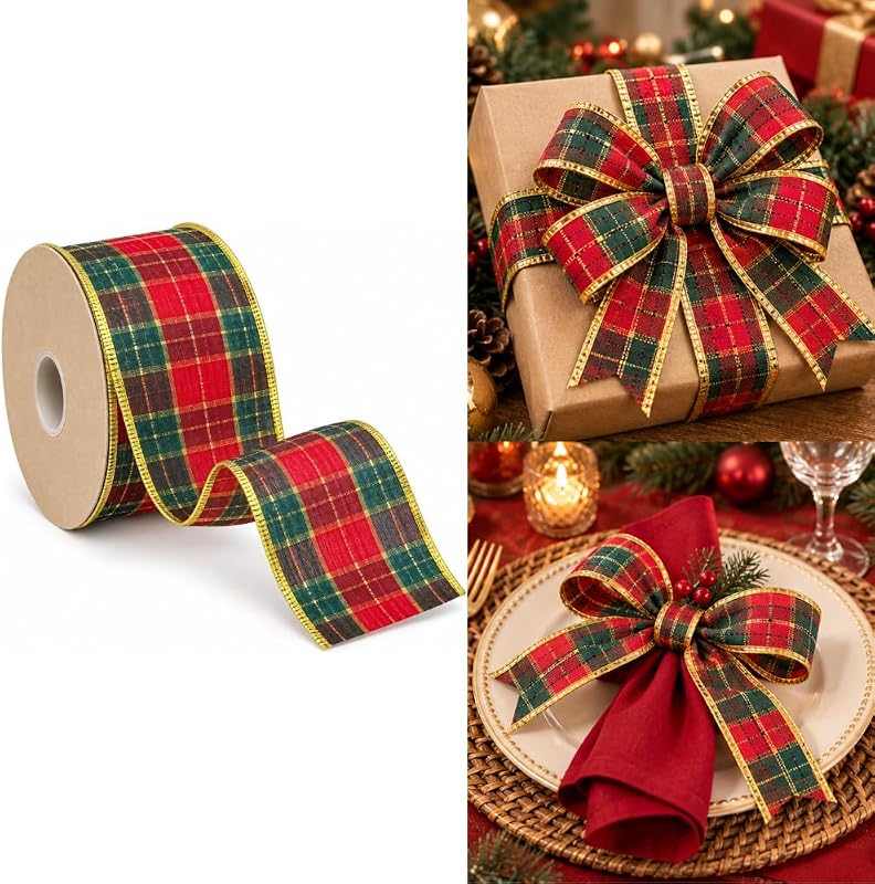 Fita Aramada Xadrez de Natal 6,3 cm x 2,7mt para Laços
