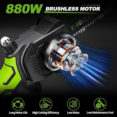 Miniatura 6 de V-MODEST Sierra de Poste Inalámbrica 2 en 1 de 8 Pulgadas Mini Motosierra, Sierras de Poste para Poda de Árboles Alimentada por Batería 2*4.0Ah,