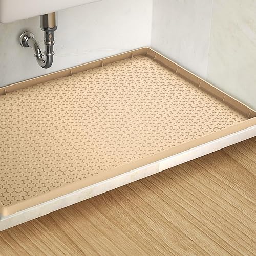 Tapete para debajo del fregadero, tapete impermeable para gabinete de cocina de 34 x 22 pulgadas, forro de silicona flexible para debajo del