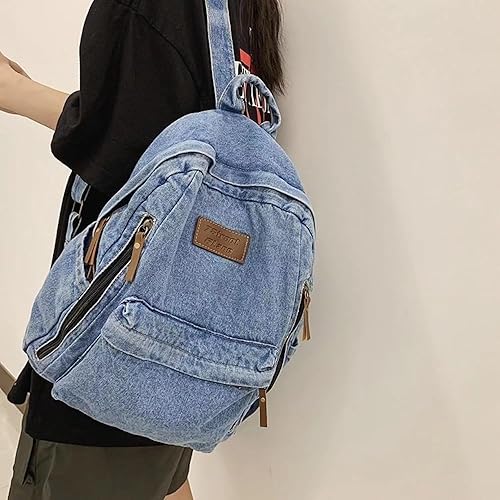 Miniatura 4 de Mochila de mezclilla para mujeres y hombres, mochila vintage estilo grunge, mochila para computadora portátil, mochila retro para viajes y trabajo,