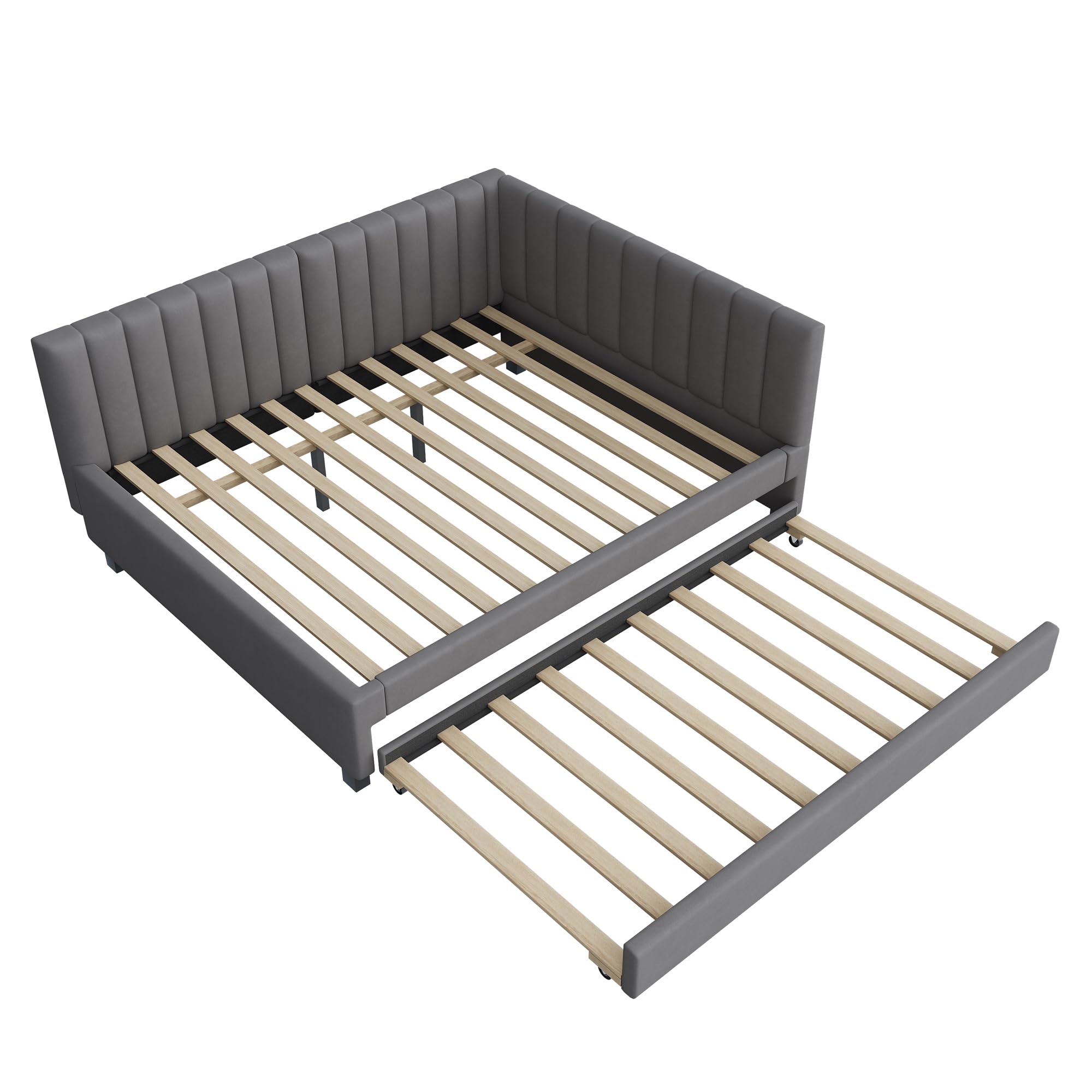 Polsterbett 140x200, Ausziehbares Schlafsofa,Sofabett, Multifunktionsbett mit Lattenrost, Jugendbetten Kinderbetten Gästebetten, Zwei betten, Schlafcouch, Funktionsbett Beige (Grau-140)