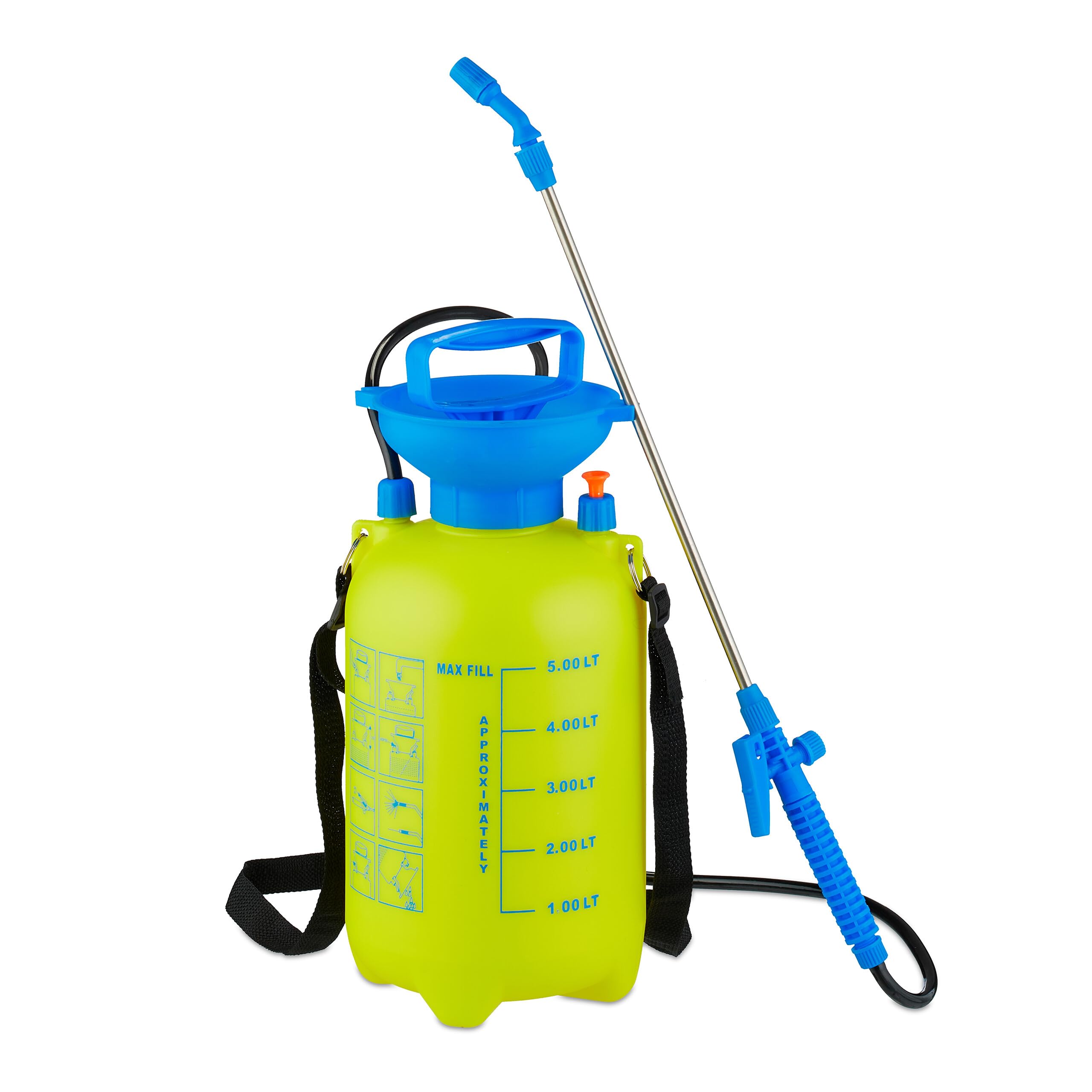 Relaxdays Pressure Sprayer with Lance, 5L, Adjustable Nozzle, Garden Care & Cleaning, Pump Spray Bottle, Yellow/Blue