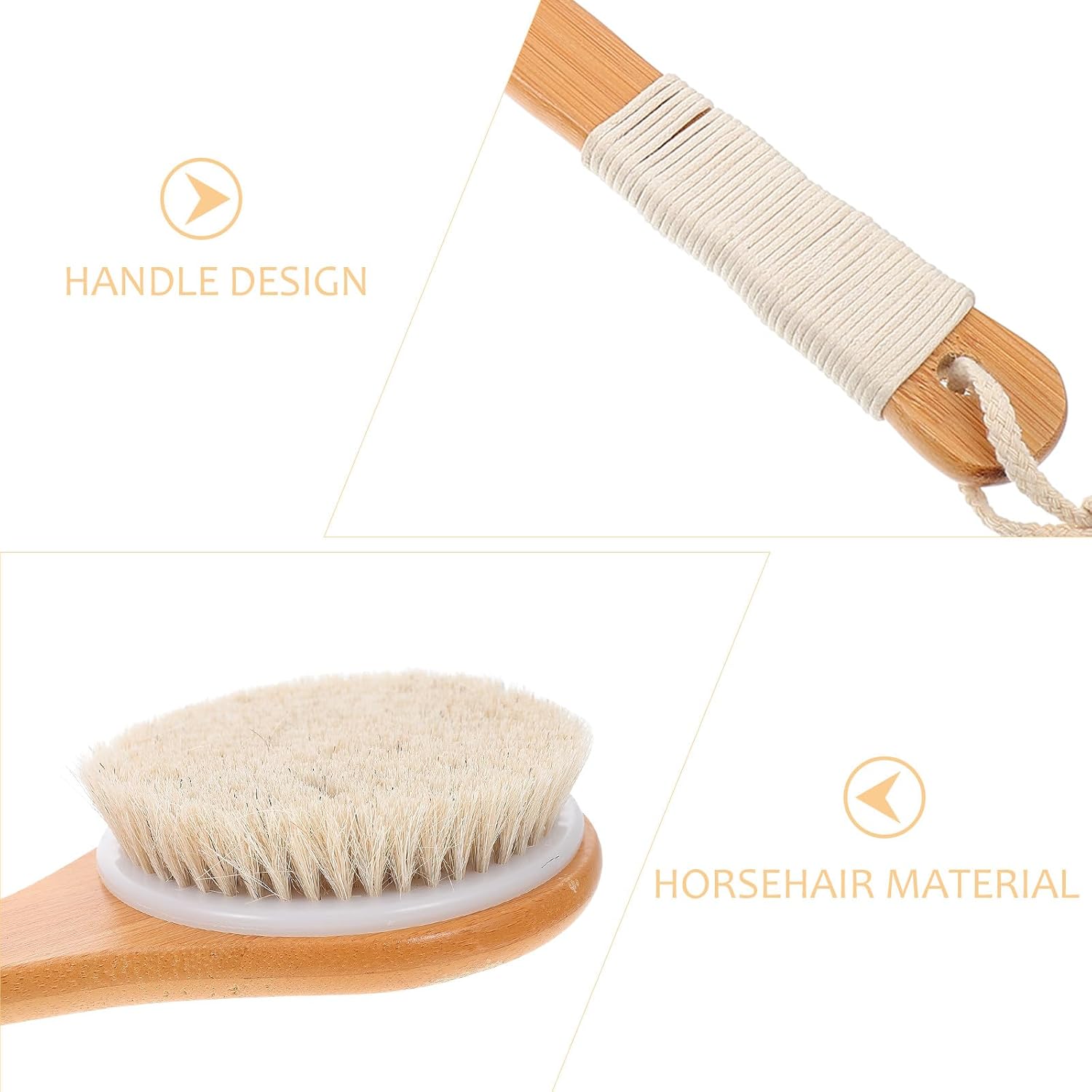 Long Handle Bath Brush 40x10.5cm Soft Natural Bristle Body Scrubber Back Cleaning Brush Anti-Slip Shower Accessory for Exfoliating and Massage