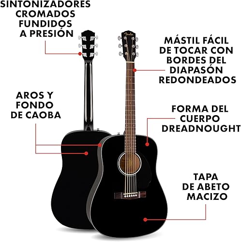 Miniatura 2 de Fender CD-60S Dreadnought - Guitarra acústica con 2 años de garantía, color negro