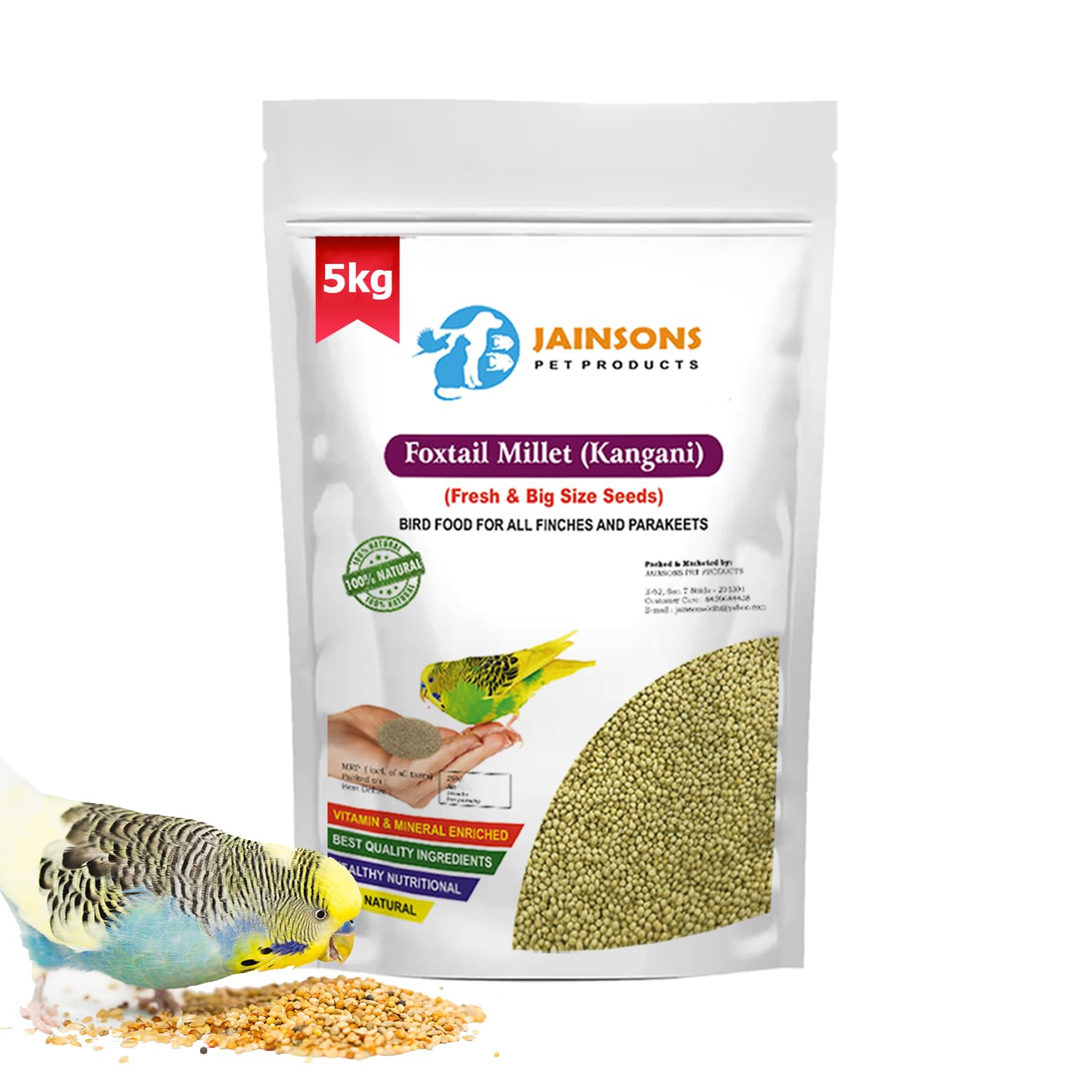 Jainsons Pet Products® Foxtail Millet (Kangani) Small Bird Food Useful for Indigo, Quail, Pheasants, Doves, Love Birds, Finches and Other Species (5 kg) (B09NRQC1Q8) Amazon Price History, Amazon Price Tracker