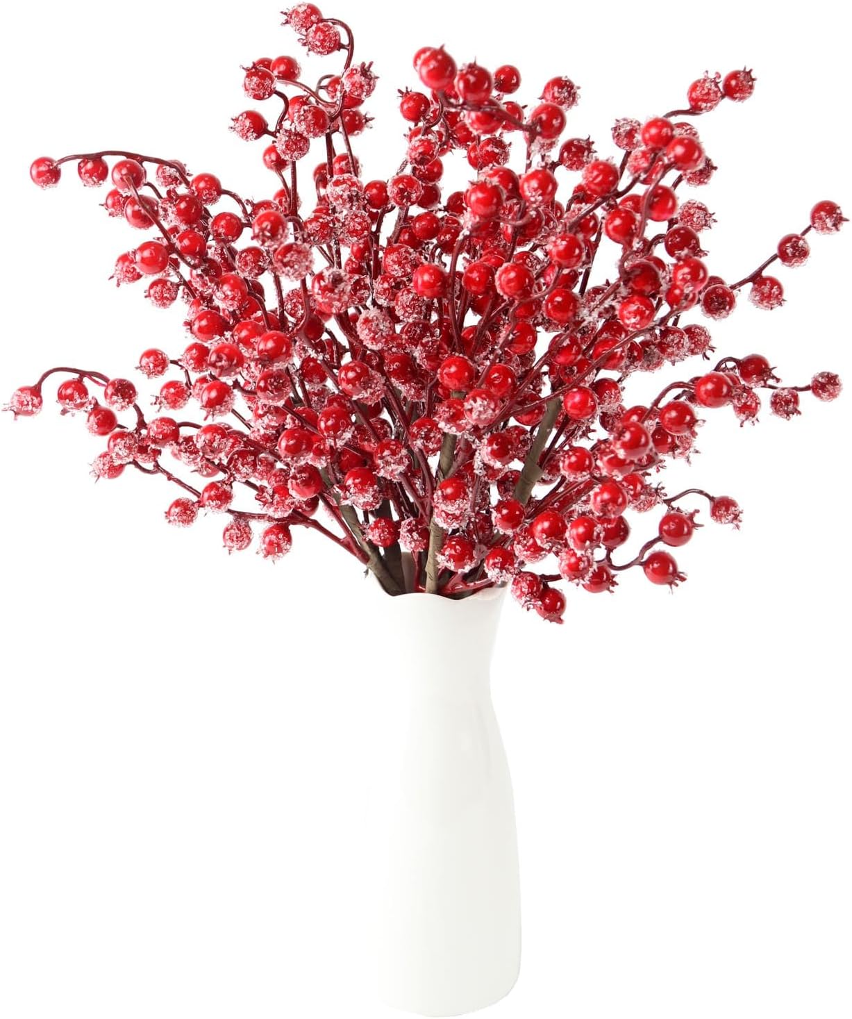 Frosted Red Berry Stems, 6 Pack 17" Long Artificial Snowy Christmas Berries Picks Winter Holly Berry Branches for Christmas Tree Fillers DIY Crafts Floral Arrangements Holiday Vase Decor