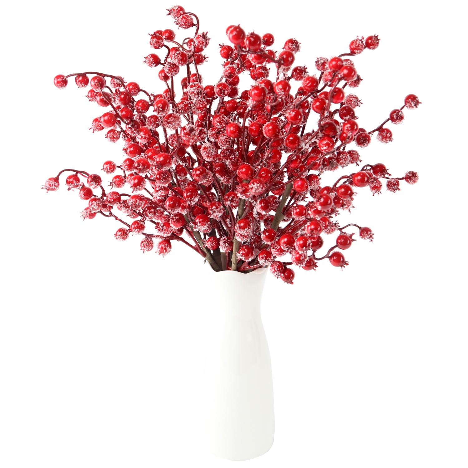 Frosted Red Berry Stems, 6 Pack 17" Long Artificial Snowy Christmas Berries Picks Winter Holly Berry Branches for Christmas Tree Fillers DIY Crafts Floral Arrangements Holiday Vase Decor