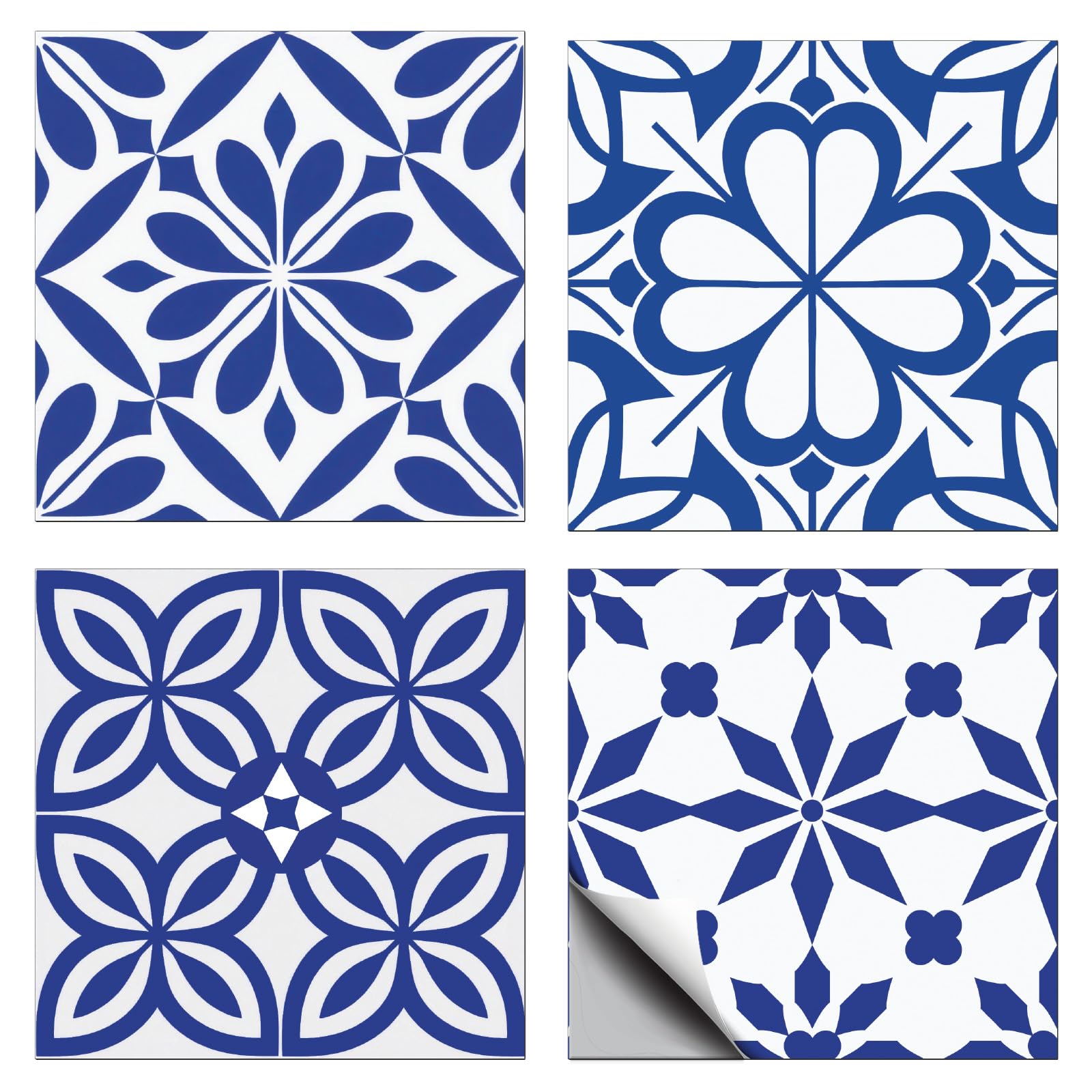 CONCHLERY 36 Pcs 4 Styles Retro Line Drawings Geometric Black Vintage Pattern Peel and Stick Tile Stickers for Kitchen Bathroom Home Wall Art Decor 4x4 Inch
