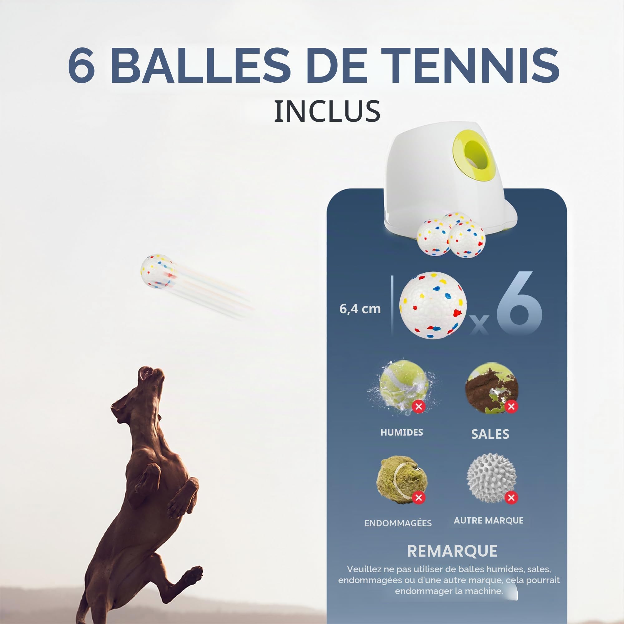 ALL FOR PAWS Lanceur automatique de balles pour chien, lanceur de balles interactif pour chiens de grande et grande taille, jouet interactif rechargeable avec 3 à 12 m, 6 pièces ETPU