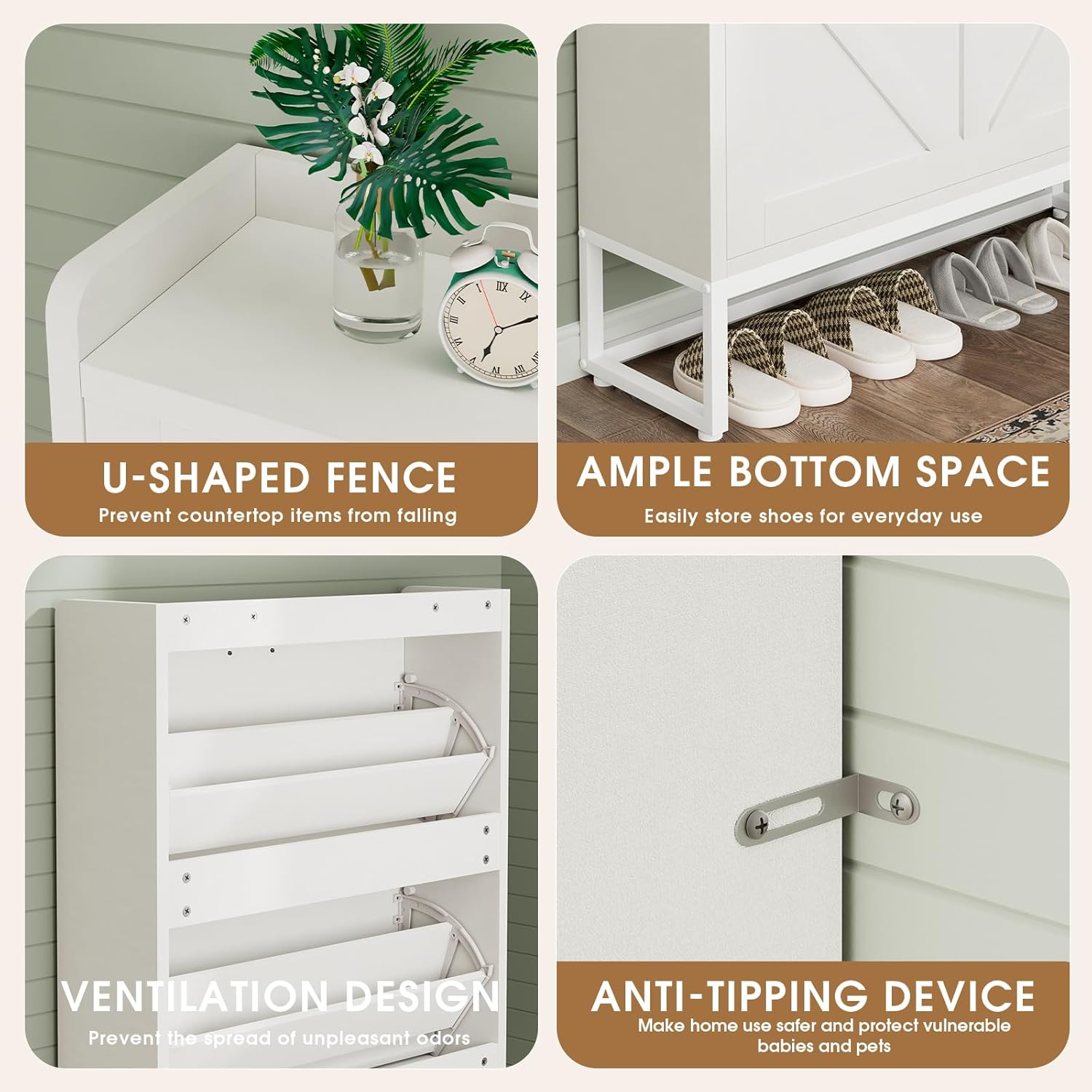 Shoe Cabinet, Shoe Storage Cabinet with 2 Flip Drawers & Adjustable Shelf, Space-Saving Shoe Organizer – Holds 16+ Pairs, Narrow Shoe Cabinet Storage for Entryway/Hallway（White）