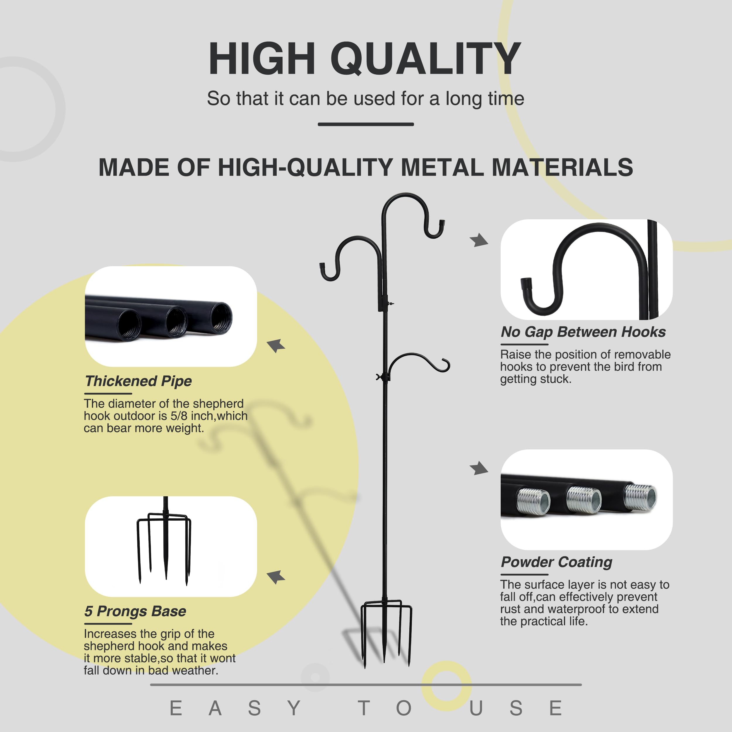 Heavy Duty Double Head Shepherd Hook 76 Inch Adjustable Assembled Shepherd Hook Rust Resistant Premium Metal Garden Shepherd Hooks for Bird Feeders Hanging Plant Baskets Solar Lights Lanterns