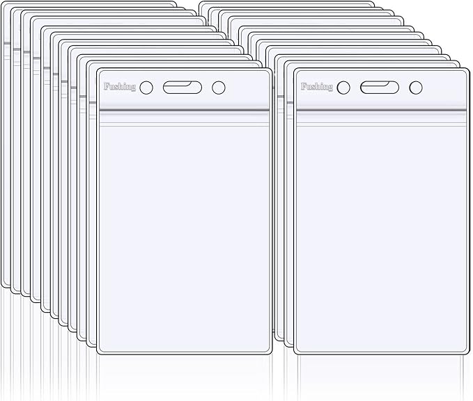 Fushing Pack of 50 Clear Plastic Vertical Badge Holders, Name Tag