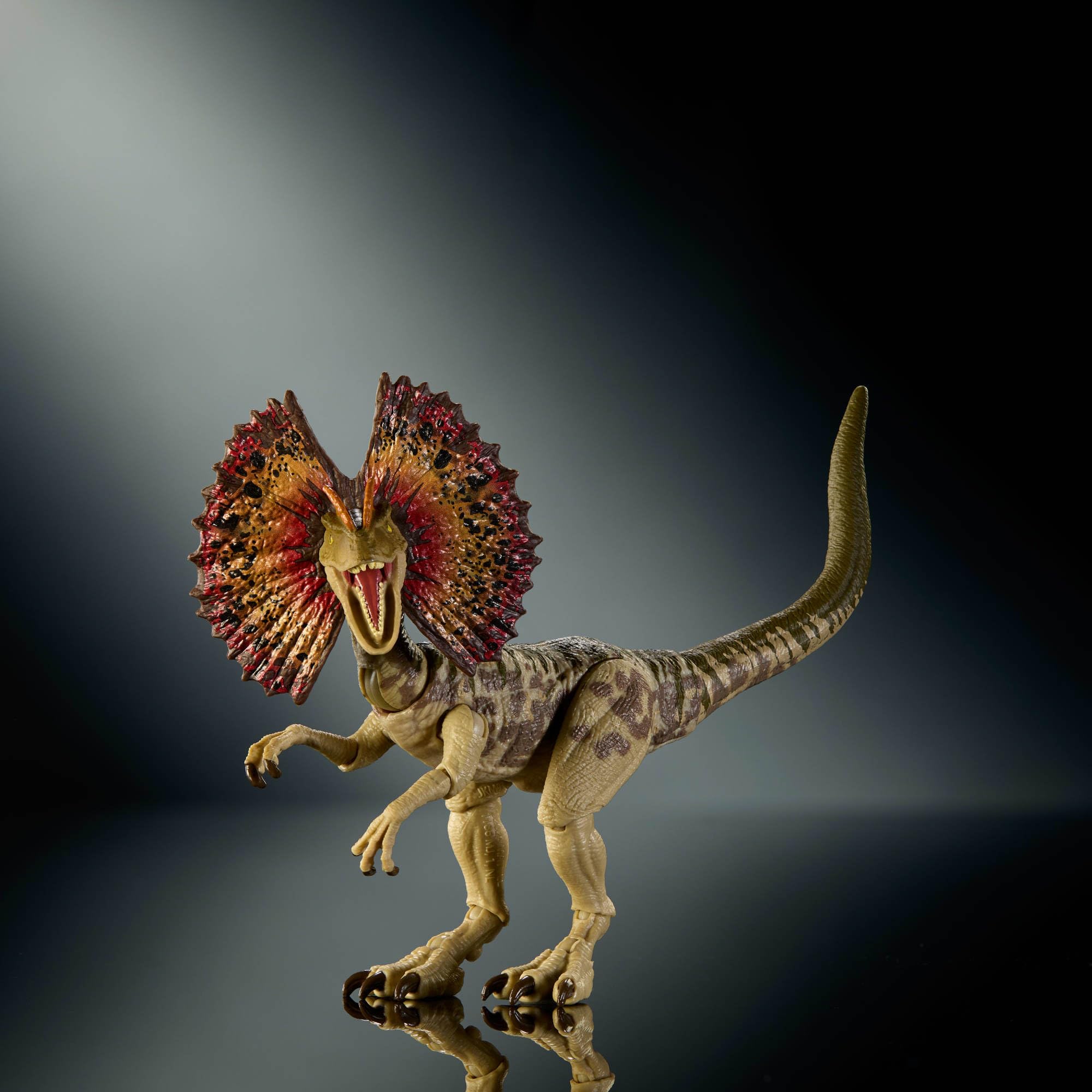 Jurassic World Kolekcja Hammonda Dilofozaur Dinozaur Figurka premium, realistyczne oczy, ruchome punkty i dodatkowa głowa, zabawka dla dzieci 8+, fanów i kolekcjonerów, JKM93