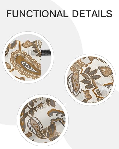 Miniatura 5 de RisQiten Cortinas transparentes con estampado étnico de cachemira marrón para baño, juego de 2 paneles de 54 pulgadas de largo, cortinas de ventana