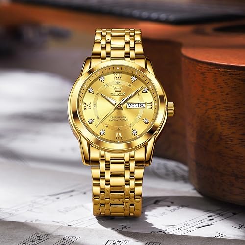 Miniatura 4 de OLEVS Relojes clásicos de acero inoxidable, reloj de cuarzo de cara grande para hombre, fácil de leer, resistente al agua, con día y fecha, esfera