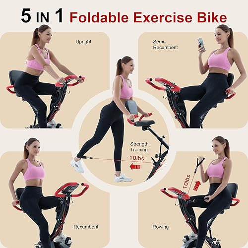 Miniatura 20 de BARWING Bicicleta estática estática para entrenamiento en casa, bicicleta de ciclismo plegable 5 en 1 para personas mayores, capacidad de 350