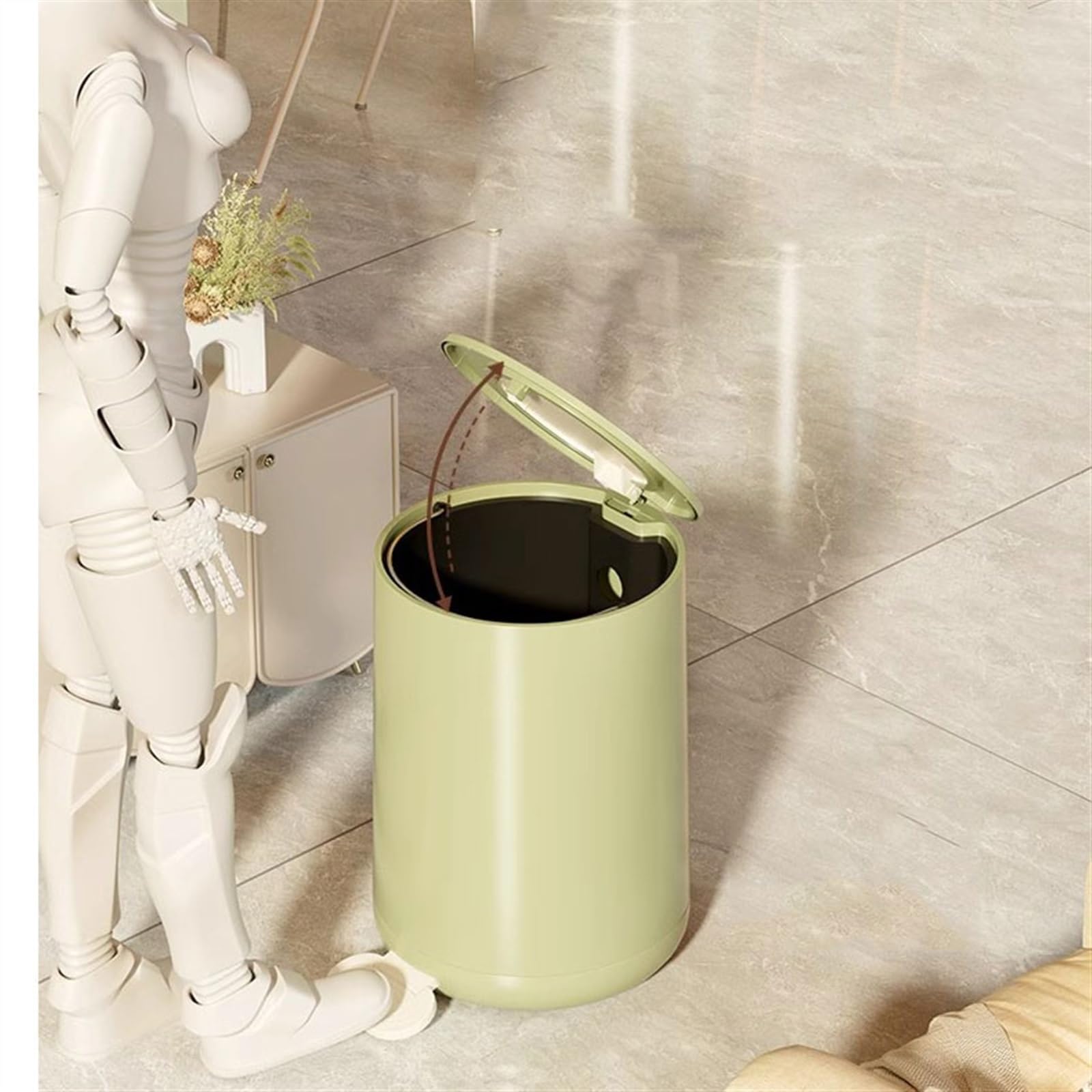 Pattumiera da bagno Piede Pressa a mano Tipo Pattumiera Domestica Luce Lusso Bagno WC Cucina Soggiorno con coperchio Camera da letto Grande capacità Bidoni della spazzatura per interni(Green,Piccolo)